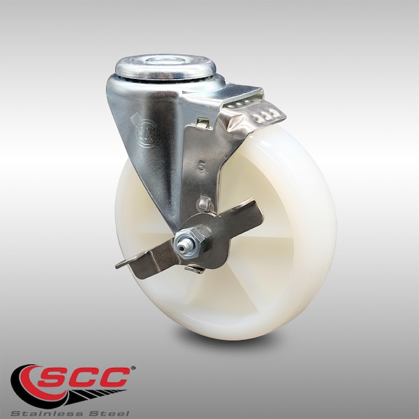 5 Inch SS Nylon Wheel Swivel Bolt Hole Caster with Brake